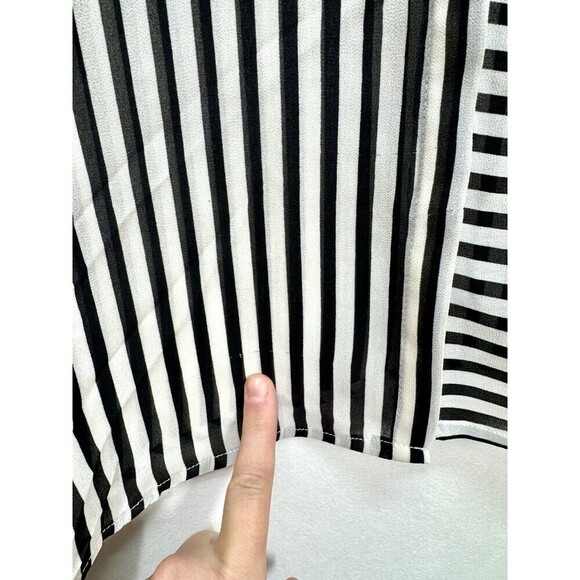 Chicos Semi Sheer Button Top Womens 0/Small Black White Stripe Side Tie 3/4 Slv - Picture 12 of 13